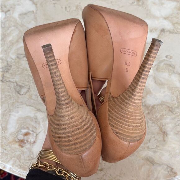 Coach Ashton Leather Peep Toe Platform Stiletto Heels - Picture 11 of 14